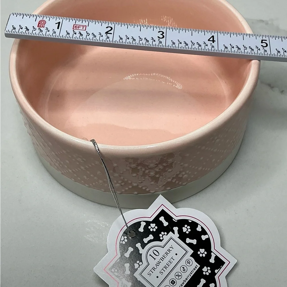 🐾 10 Strawberry Street Pet Bowl Paw Embossed Pink Ceramic New